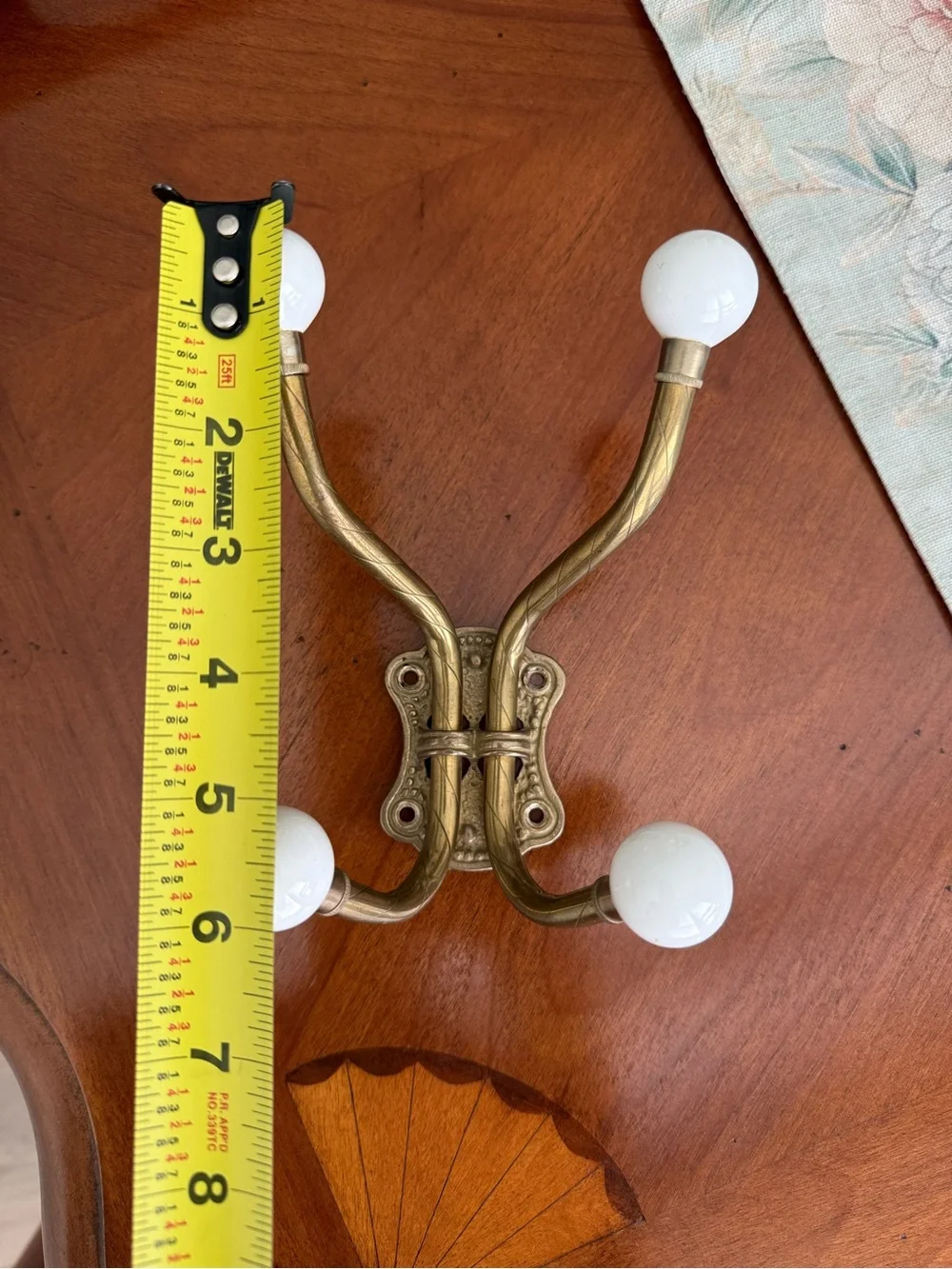 Brass Wall Hook with White Porcelain Knobs - Home Wall Decor